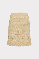 Beaded Fringe Knit Skirt - Beige Multi
