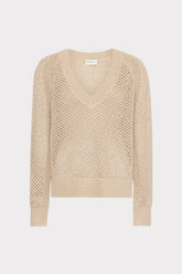 Sequin Mesh V-Neck Sweater - Beige