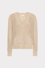 Sequin Mesh V-Neck Sweater - Beige