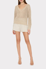 Sequin Mesh V-Neck Sweater - Beige