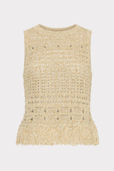 Beaded Fringe Knit Top - Beige Multi