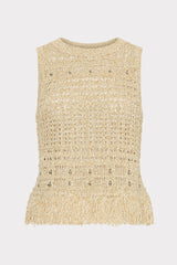 Beaded Fringe Knit Top - Beige Multi