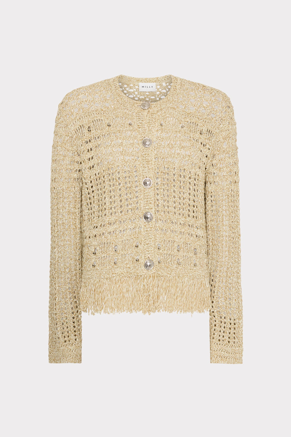 Beaded Fringe Knit Cardigan - Beige Multi