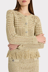 Beaded Fringe Knit Cardigan - Beige Multi