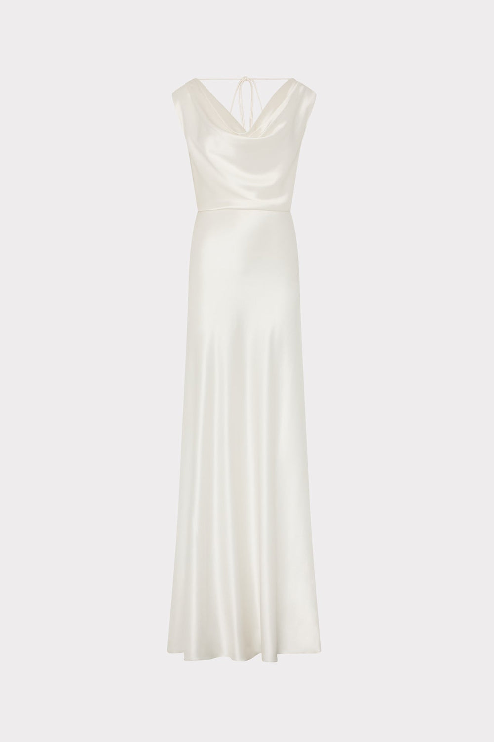 Hammered Satin Cowl Neck Gown - White
