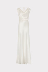 Hammered Satin Cowl Neck Gown - White