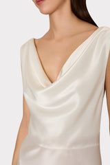 Hammered Satin Cowl Neck Gown - White