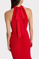 Nalani Halted Pleated Midi Dress - Red