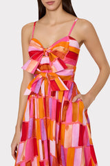 Natasha Sunset Tile Poplin Bow Midi Dress - Pink Multi