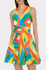 Nikki Multi Stripe Poplin Mini Dress - Orange Multi