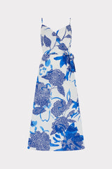 Norma Brushwork Floral Poplin Wrap Dress - Blue Multi