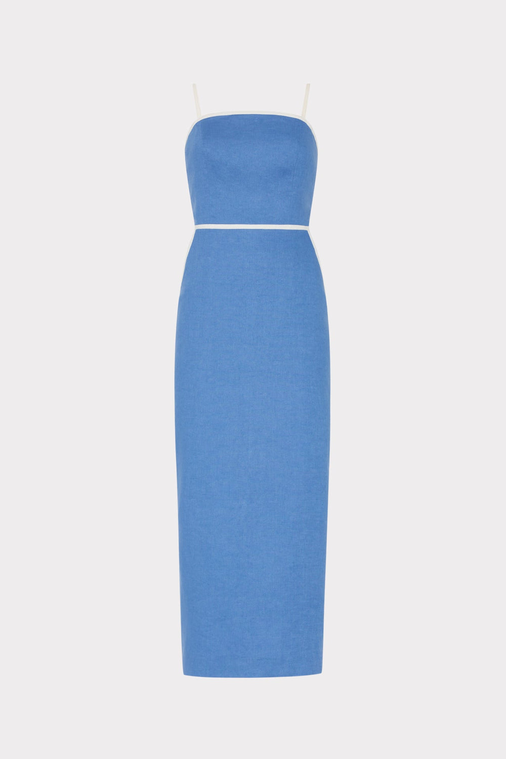 Amara Linen Contrast Midi Dress - Blue/White