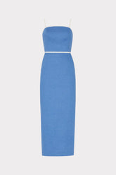 Amara Linen Contrast Midi Dress - Blue/White