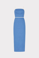 Amara Linen Contrast Midi Dress - Blue/White