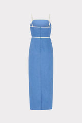 Amara Linen Contrast Midi Dress - Blue/White