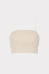 Nyrie Linen Contrast Crop Top - Natural/White