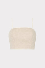 Nyrie Linen Contrast Crop Top - Natural/White