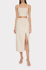 Nyrie Linen Contrast Crop Top - Natural/White