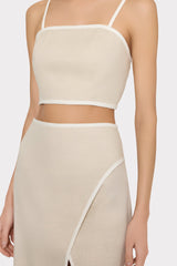 Nyrie Linen Contrast Crop Top - Natural/White