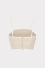 Nyrie Linen Contrast Crop Top - Natural/White