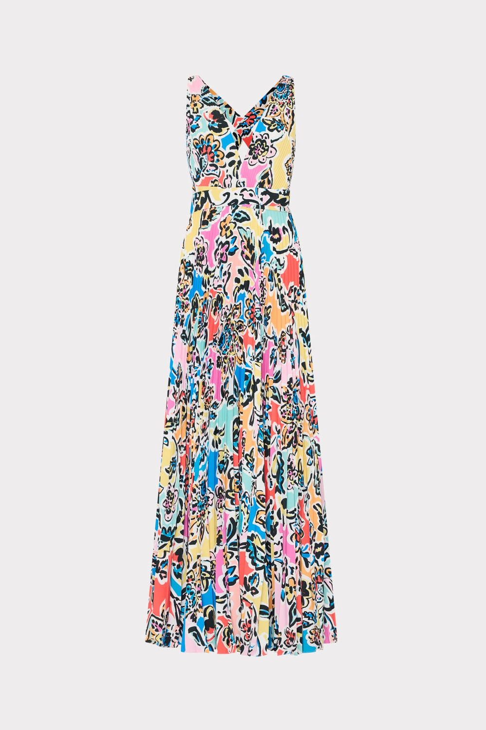 Oria Rainbow Oasis Pleated Dress - Black Multi