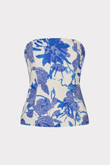 Brushwork Floral Linen Top - Blue Multi