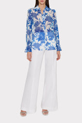 Lacey Brushwork Floral Blouse - Blue Multi