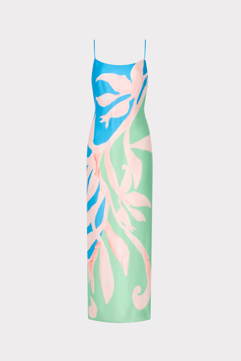 Lily Floral Vine Satin Slip Dress - Blue/Green