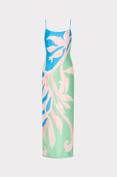 Lily Floral Vine Satin Slip Dress - Blue/Green