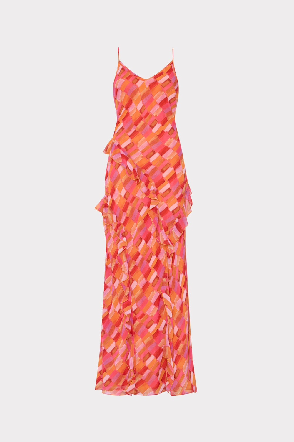 Sunset Tile Ruffle Maxi Dress - Pink Multi