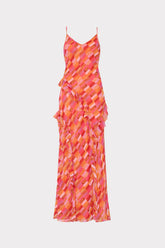 Sunset Tile Ruffle Maxi Dress - Pink Multi