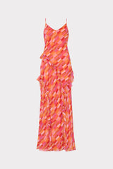Sunset Tile Ruffle Maxi Dress - Pink Multi