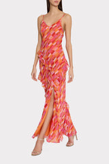 Sunset Tile Ruffle Maxi Dress - Pink Multi