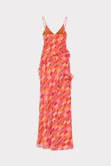 Sunset Tile Ruffle Maxi Dress - Pink Multi