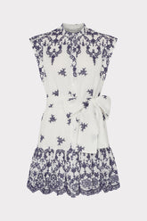 Neelie Floating Petals Eyelet Mini Dress - White/Blue