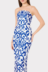 Orion Scroll Embroidery Dress - Blue/White