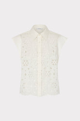 Natalia Floral Eyelet Button Up - White