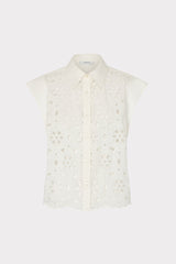 Natalia Floral Eyelet Button Up - White
