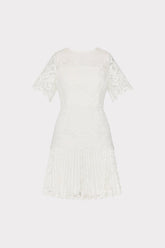 Nikoletta Mixed Laces Pleated Mini Dress - White