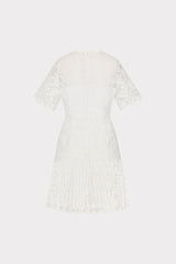 Nikoletta Mixed Laces Pleated Mini Dress - White