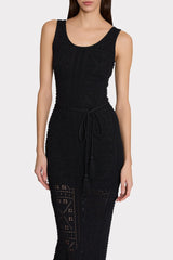 Bubble Pointelle Knit Midi Dress - Black