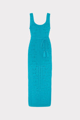 Bubble Pointelle Knit Midi Dress - Bright Blue