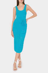 Bubble Pointelle Knit Midi Dress - Bright Blue