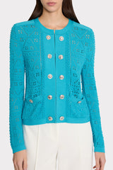 Bubble Pointelle Knit Jacket - Bright Blue