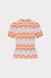 Scallop Wave Short Sleeve Top - Coral Pink Multi