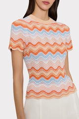 Scallop Wave Short Sleeve Top - Coral Pink Multi