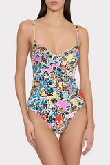 Rainbow Oasis Belted One Piece - Black Multi