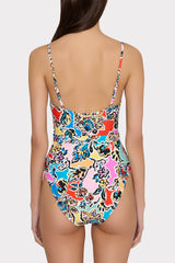 Rainbow Oasis Belted One Piece - Black Multi