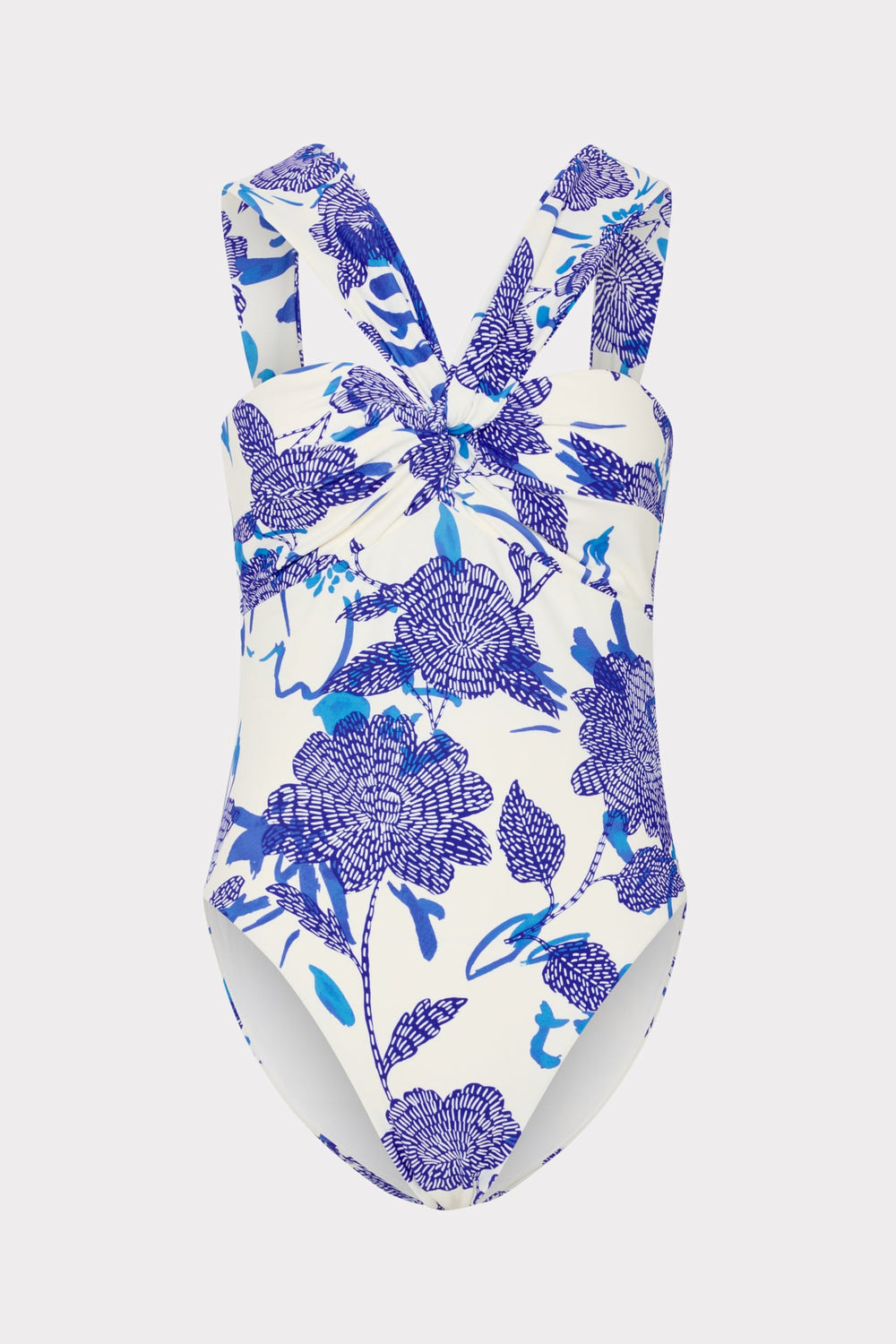 Betsy Brushwork Floral Bandeau One Piece - Blue Multi