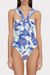 Betsy Brushwork Floral Bandeau One Piece - Blue Multi